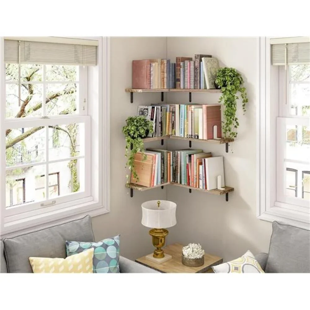 Wood Floating Shelves - Set of 6, Rustic Brown - Wall Mounted, Farmhouse Shelf